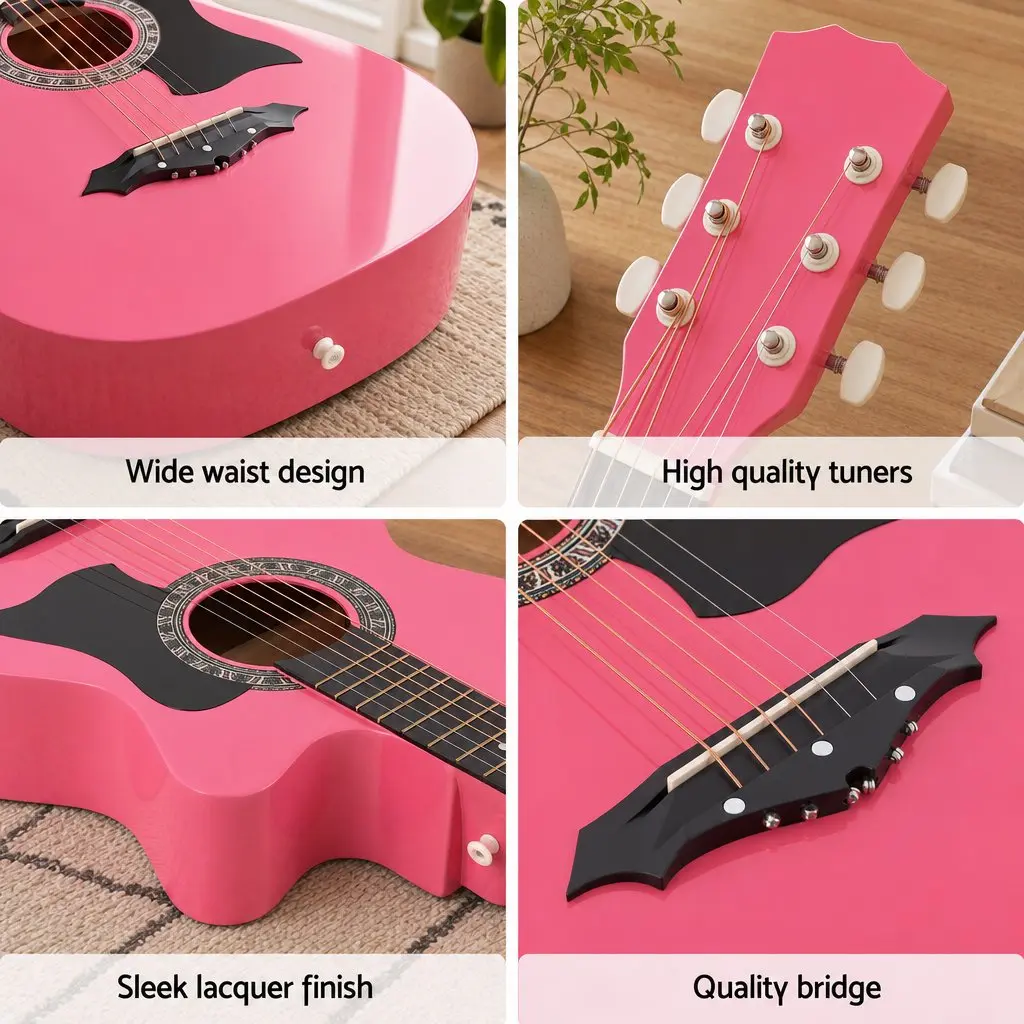 Acoustic Guitar Steel String Cutaway 38 Inch Right Handed Pink