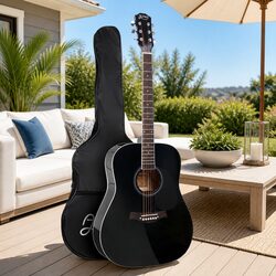 41 Inch Acoustic Cutaway Guitar Steel String Dreadnought Black Wooden Body
