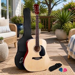 41 Inch Acoustic Guitar Dreadnought Steel String Wooden Body Natural Wood