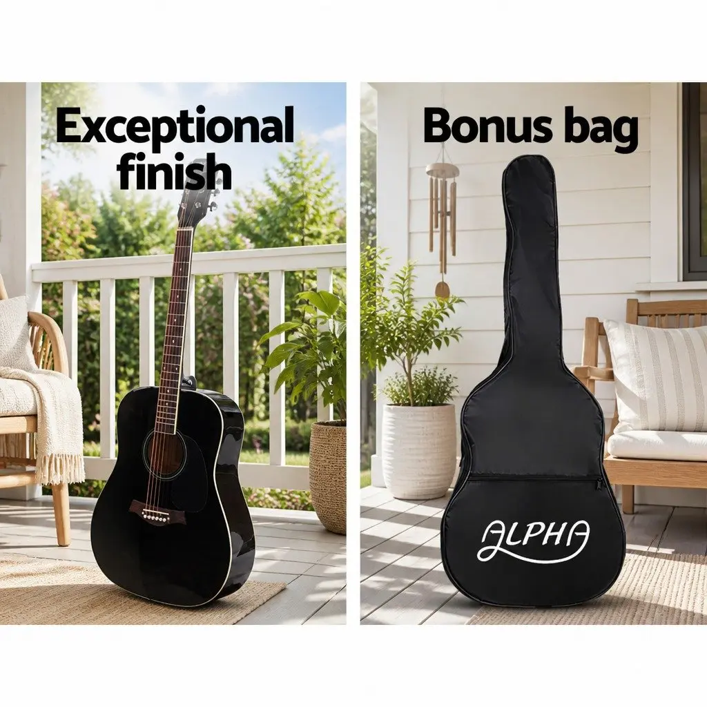 41 Inch Acoustic Cutaway Guitar Steel String Dreadnought Black Wooden Body