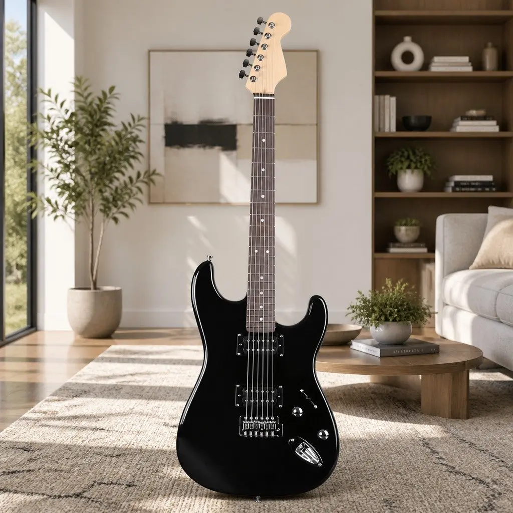 Electric Guitar Strat-Style Humbucker Pickups 41 Inch Black Solid Body