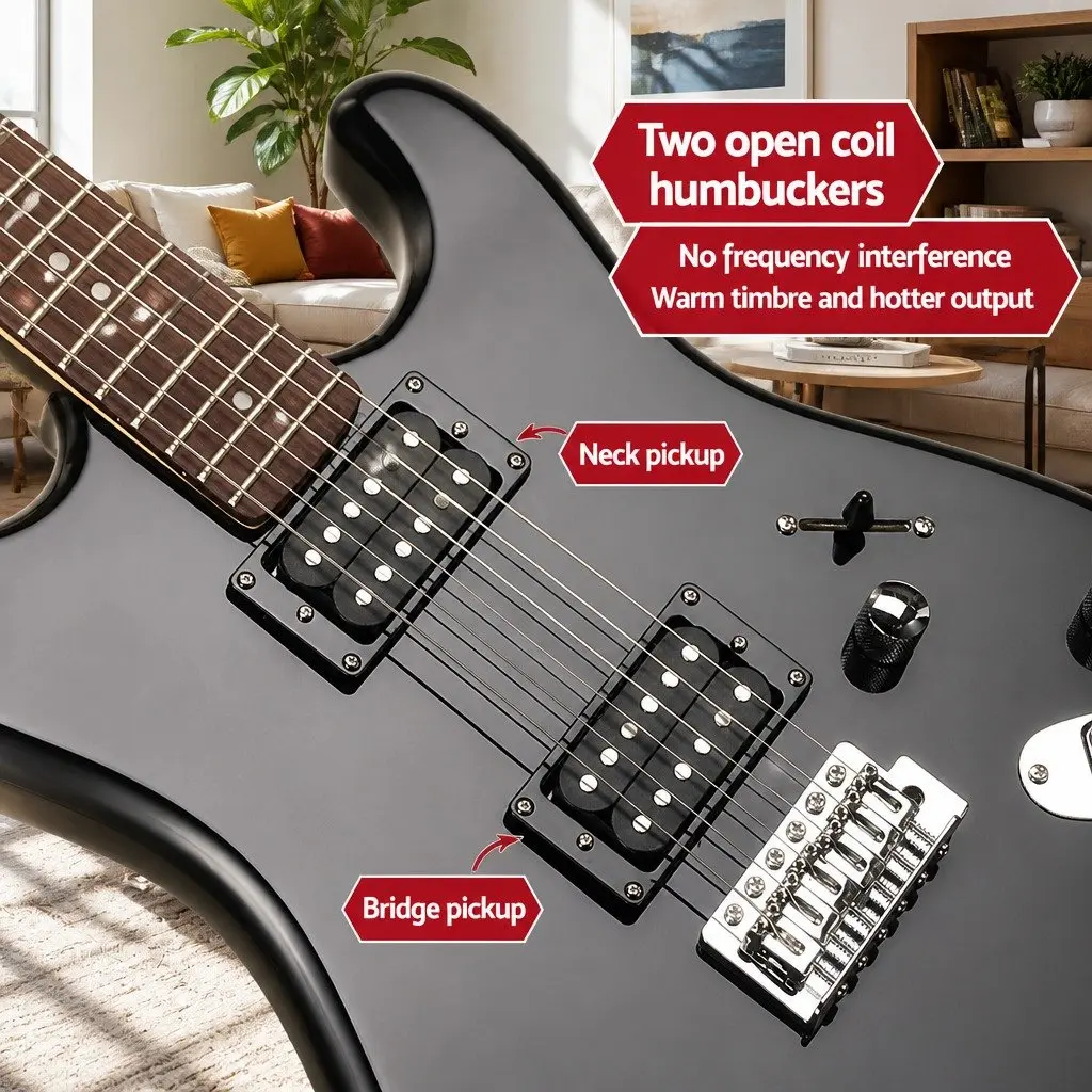 Electric Guitar Strat-Style Humbucker Pickups 41 Inch Black Solid Body