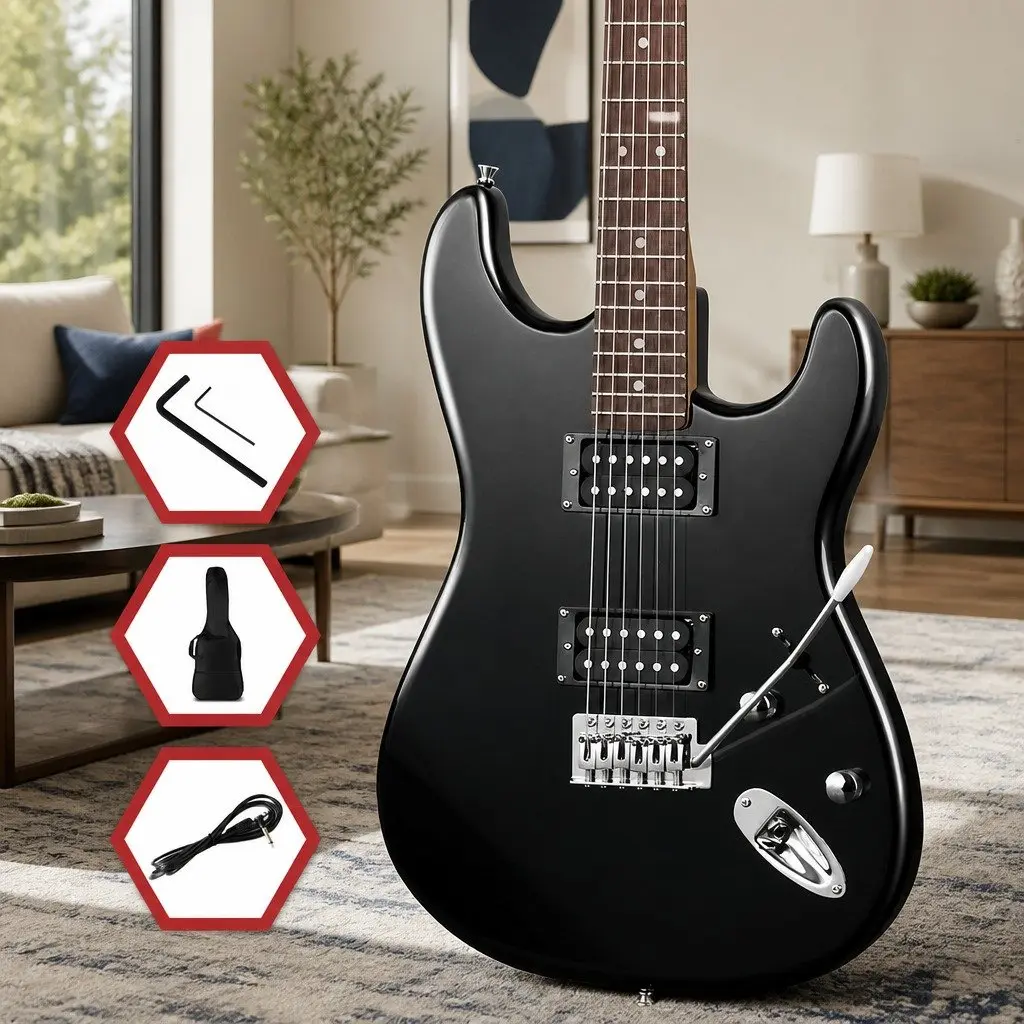 Electric Guitar Strat-Style Humbucker Pickups 41 Inch Black Solid Body