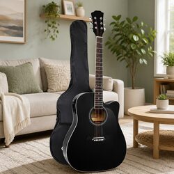 41 Inch Acoustic Guitar Cutaway Black 5-Band EQ Electric Output Dreadnought
