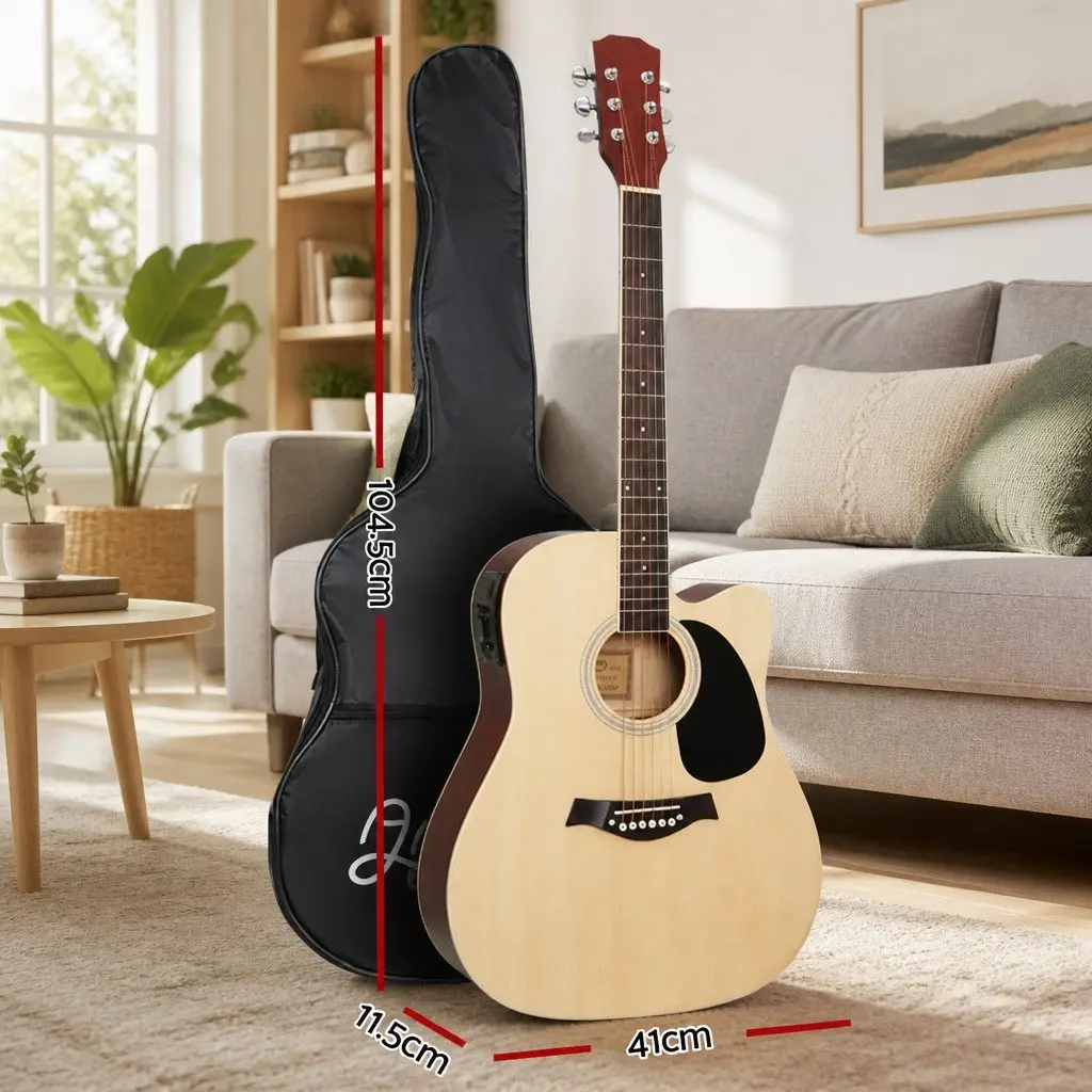 41 Inch Acoustic Guitar Cutaway Electric Output 5-Band EQ Natural Wood