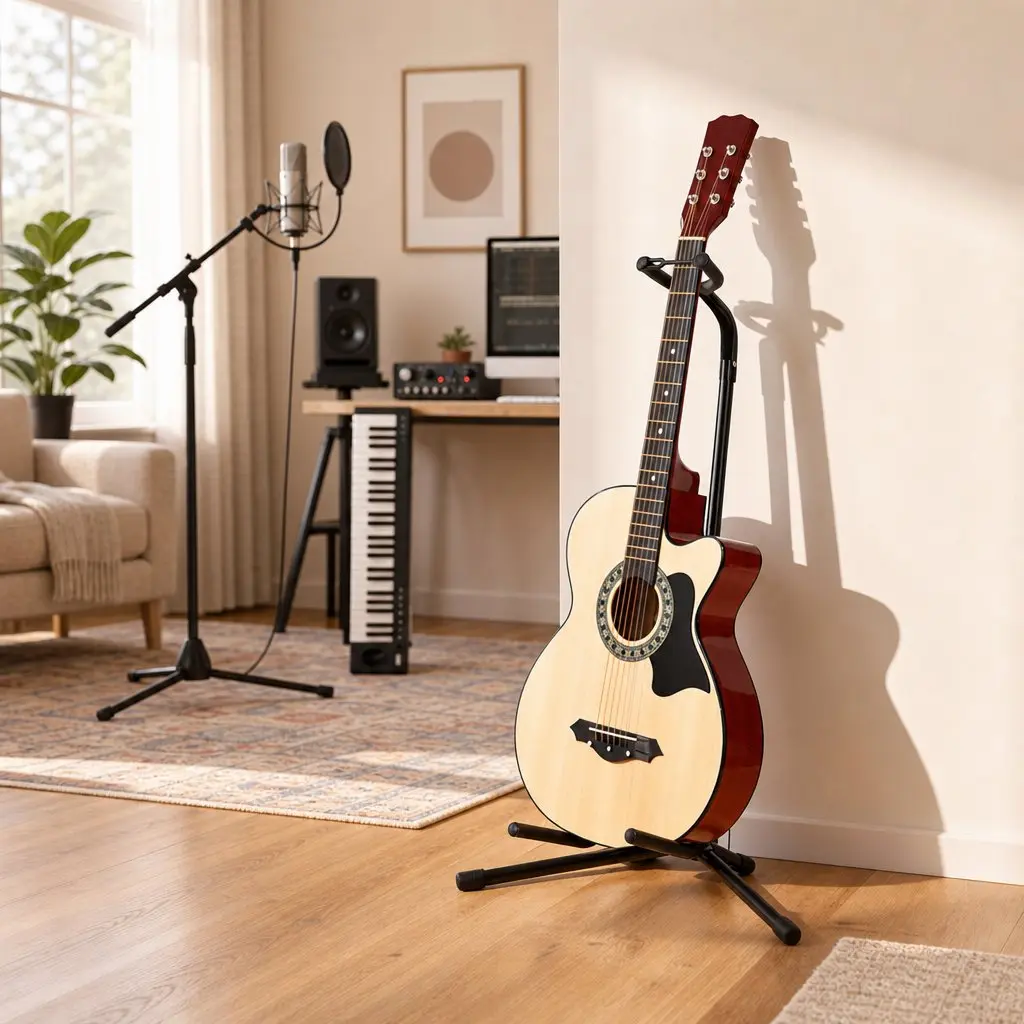 Guitar Stand Folding A-Frame Adjustable Iron Holder Black