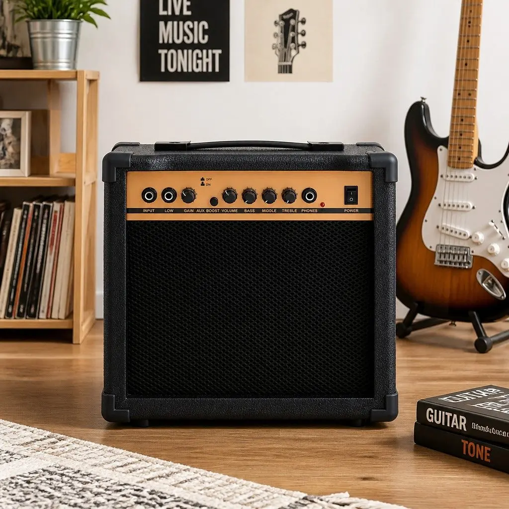 Guitar Amplifier 20W Portable Practice Amp 6.5 Inch Speaker 3-Band EQ Overdrive Black