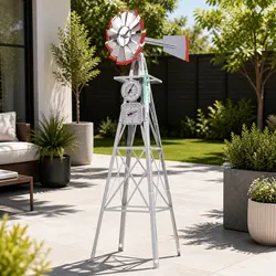 Garden Windmill 4FT 146cm Metal Outdoor Decor Ornament Weathervane 12 Blades