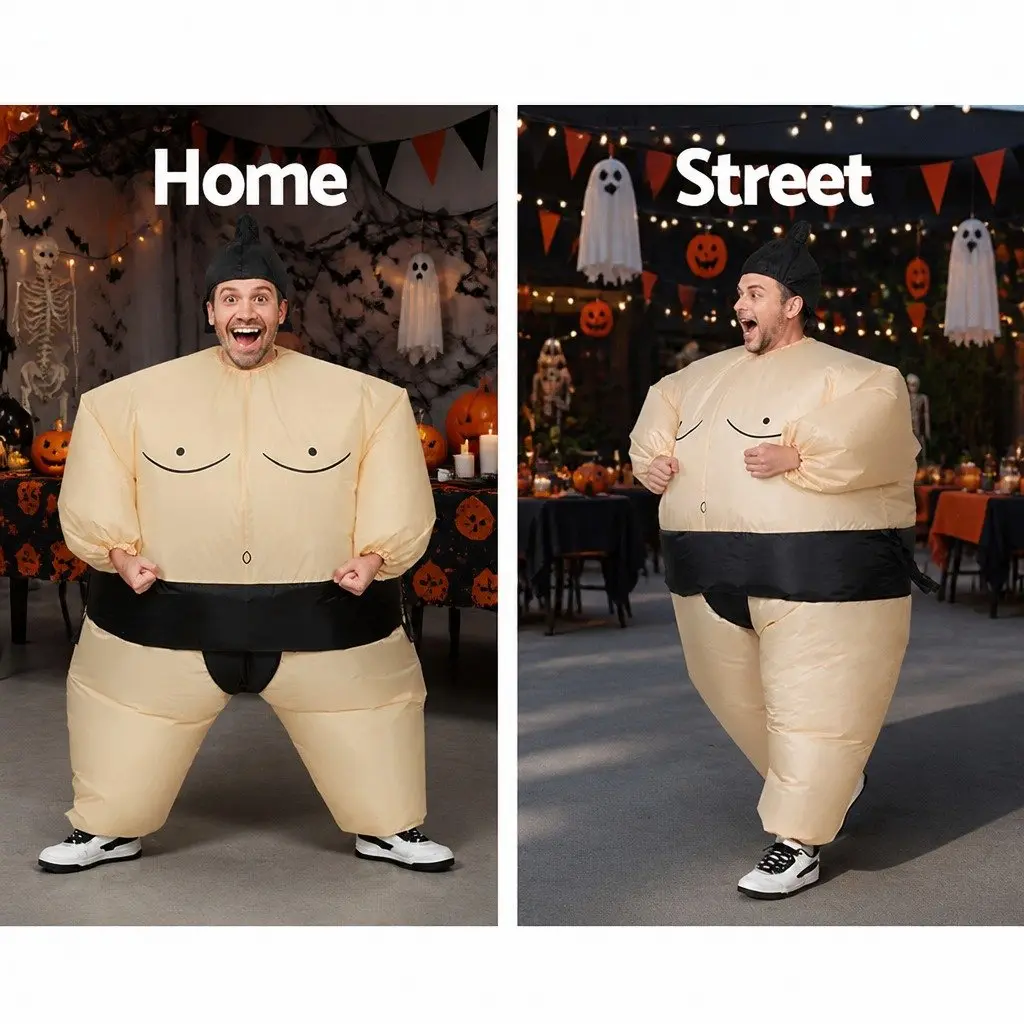 Inflatable Sumo Costume Adult Cartoon Style 1.5m Tall Water-Resistant Polyester Halloween Party Suit