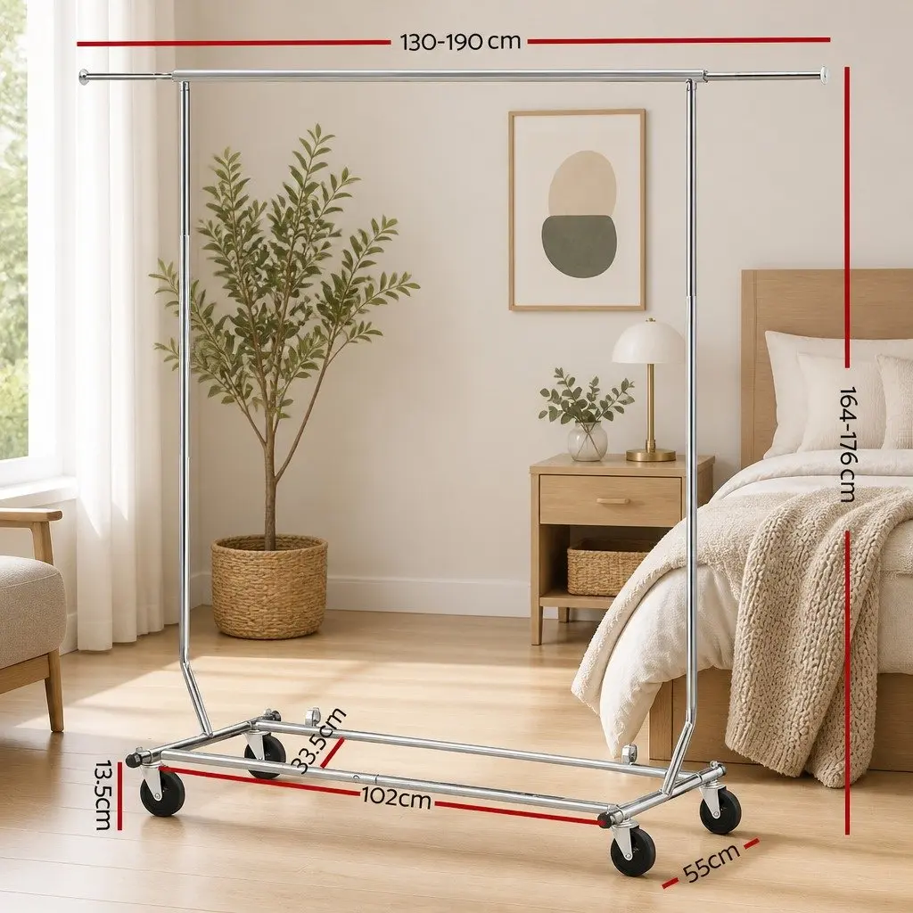 Adjustable Clothes Rack Garment Stand Hanger Rail Collapsible Metal Storage