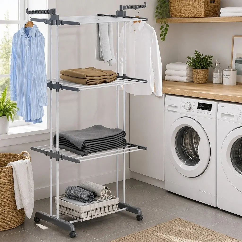 Clothes Drying Rack Foldable 3-Tier 173cm Grey and White
