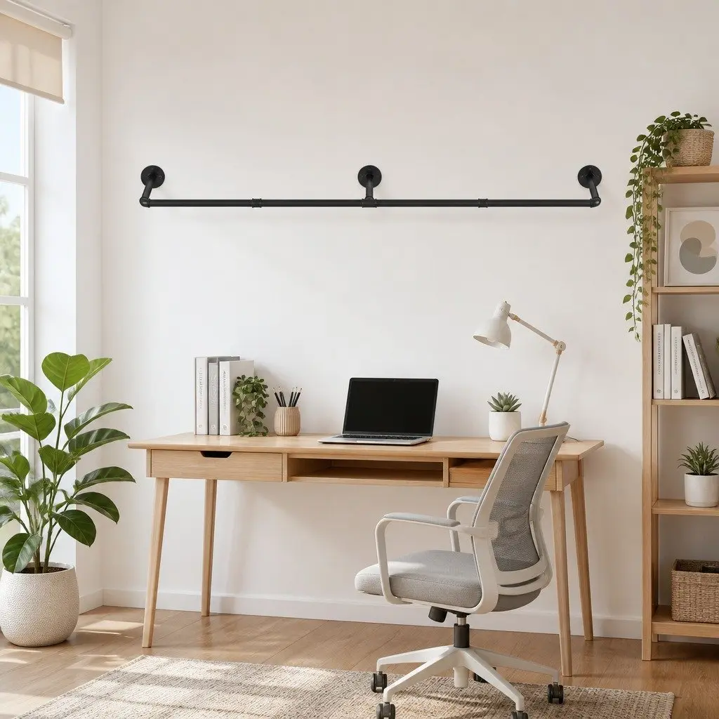 Wall-Mounted Clothes Rack Airer Floating Shelf Metal Black Storage Organizer