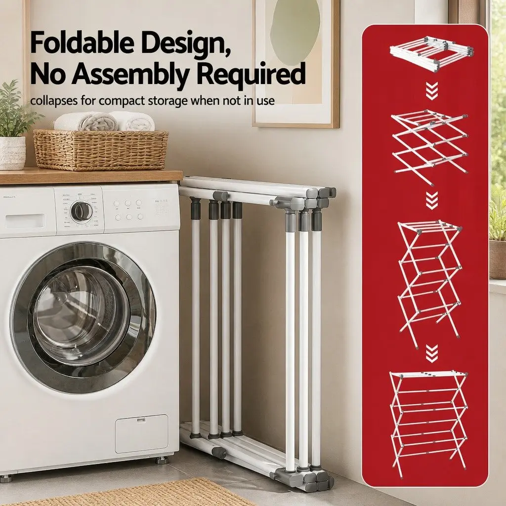 Foldable Clothes Rack Portable Drying Stand 11 Hanging Rods Grey and White Metal