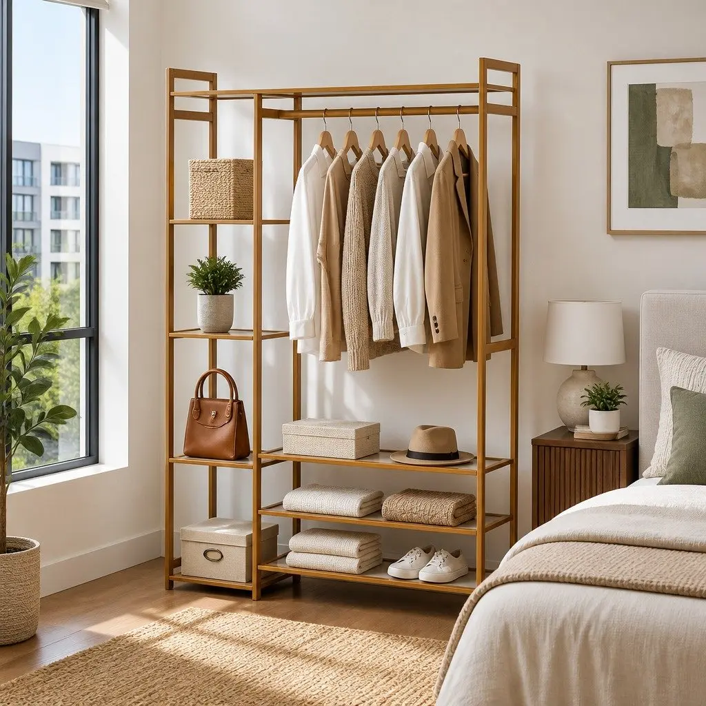 Clothes Rack Garment Airer Adjustable Shelves Hanging Rail Coat Stand White