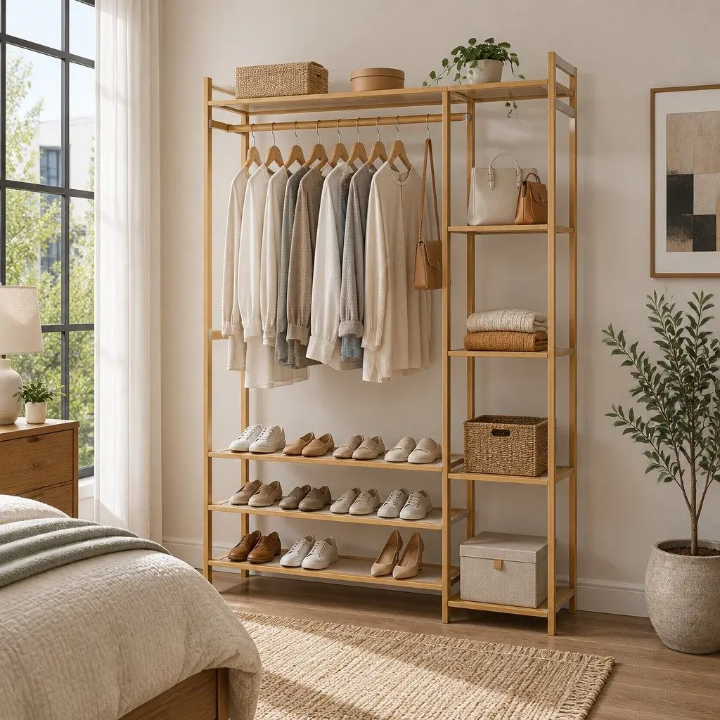 Clothes Rack Garment Airer Adjustable Shelves Hanging Rail Coat Stand White