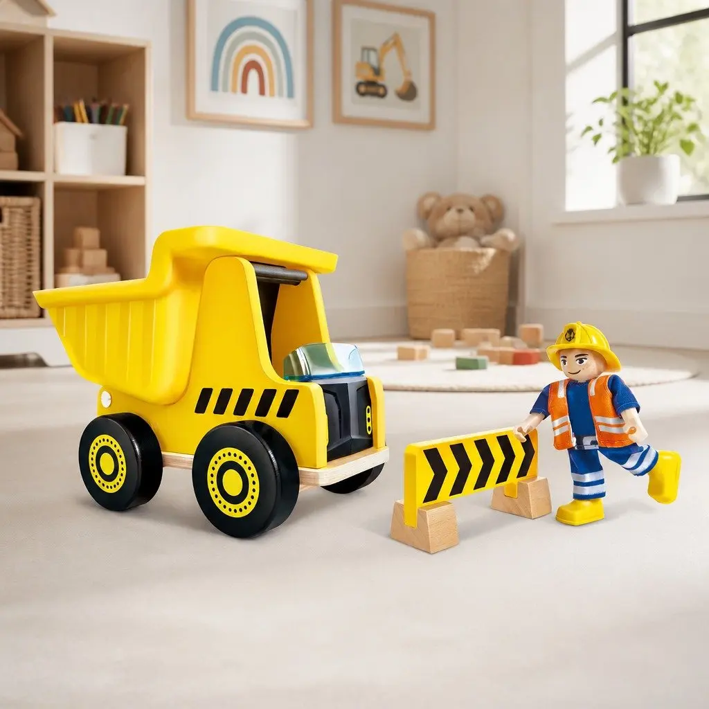 Wooden Dump Truck Toy Tilting Bed Fine Motor Skills Learning