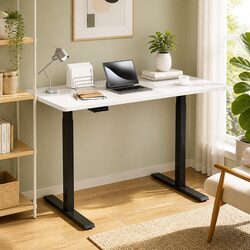 Motorised Standing Desk Dual Motor Height Adjustable Frame White 140cm Office