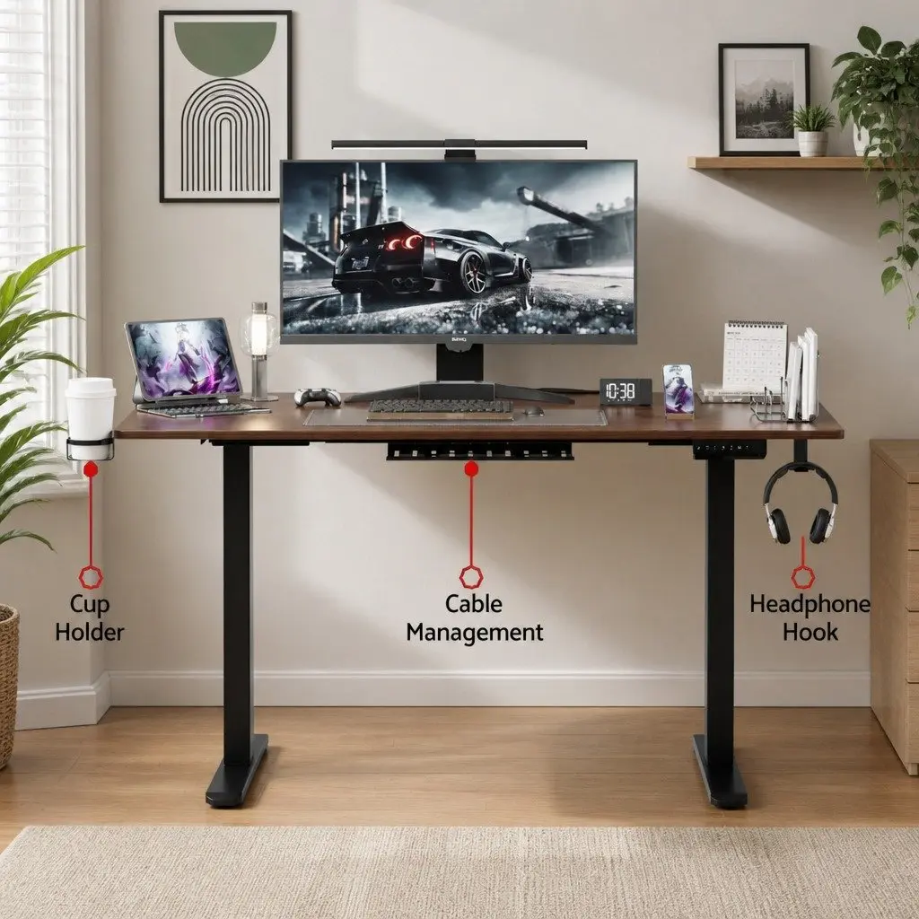Electric Standing Desk Dual Motor Height Adjustable 140cm Walnut