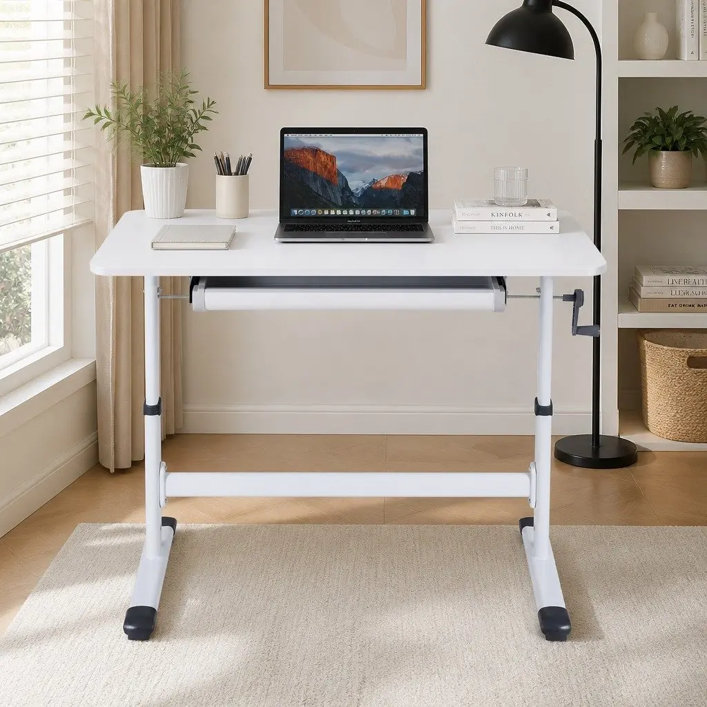 Height Adjustable Standing Desk 100CM White Computer Study Table