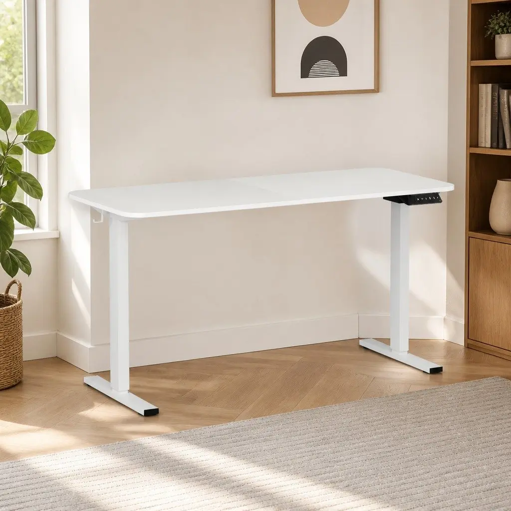 Electric Standing Desk 140cm Motorised Adjustable Height Home Office White