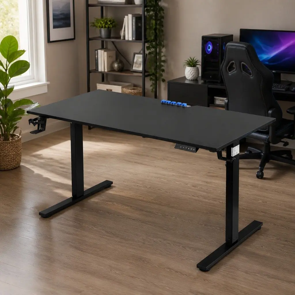 Electric Standing Desk Height Adjustable 140cm Black Memory Control RGB LED