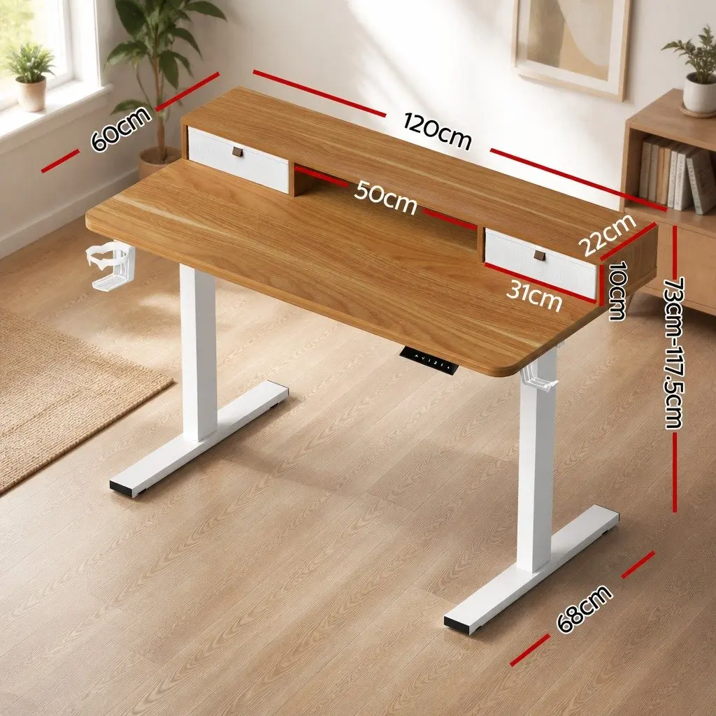 Electric Standing Desk Height Adjustable Motorised Office Desk White Oak