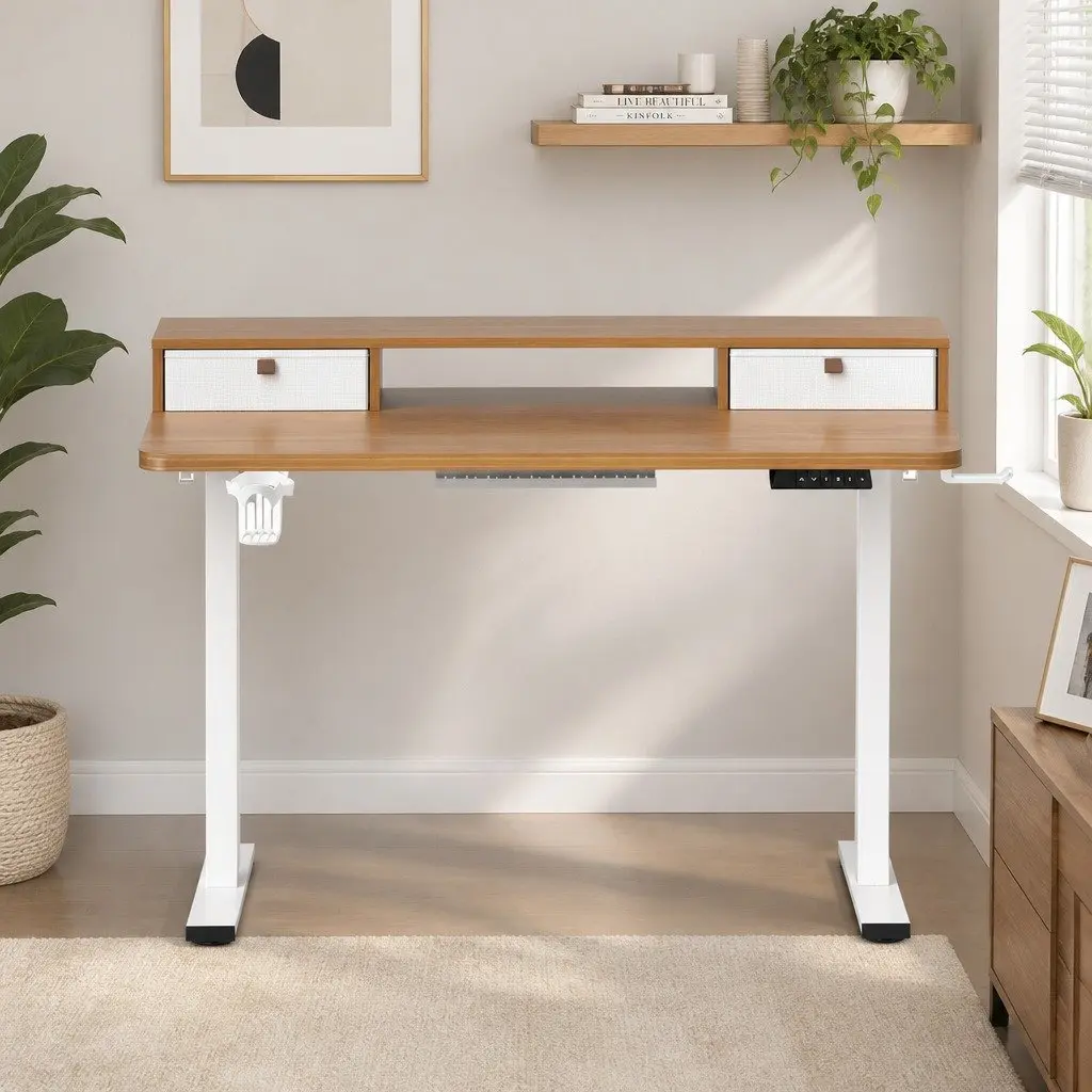 Electric Standing Desk Height Adjustable Motorised Office Desk White Oak