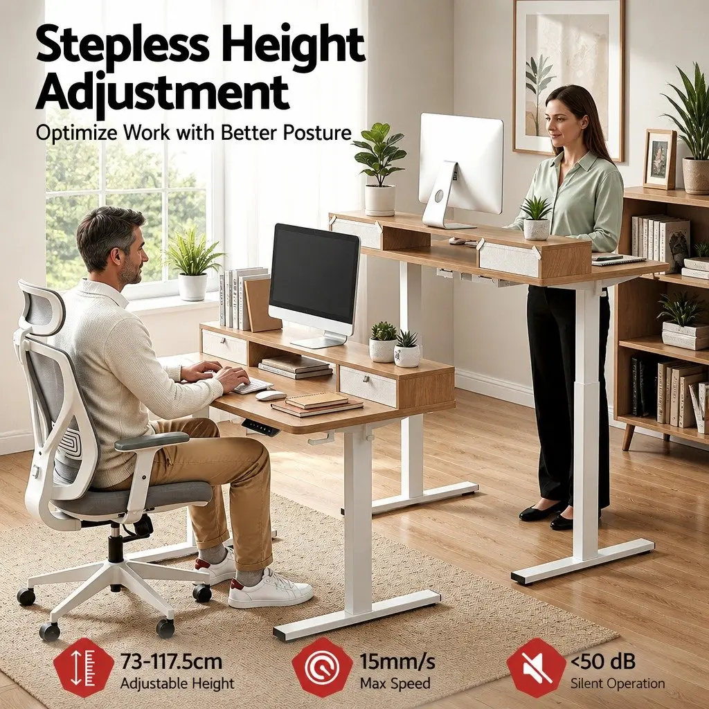 Electric Standing Desk Height Adjustable Motorised Office Desk White Oak
