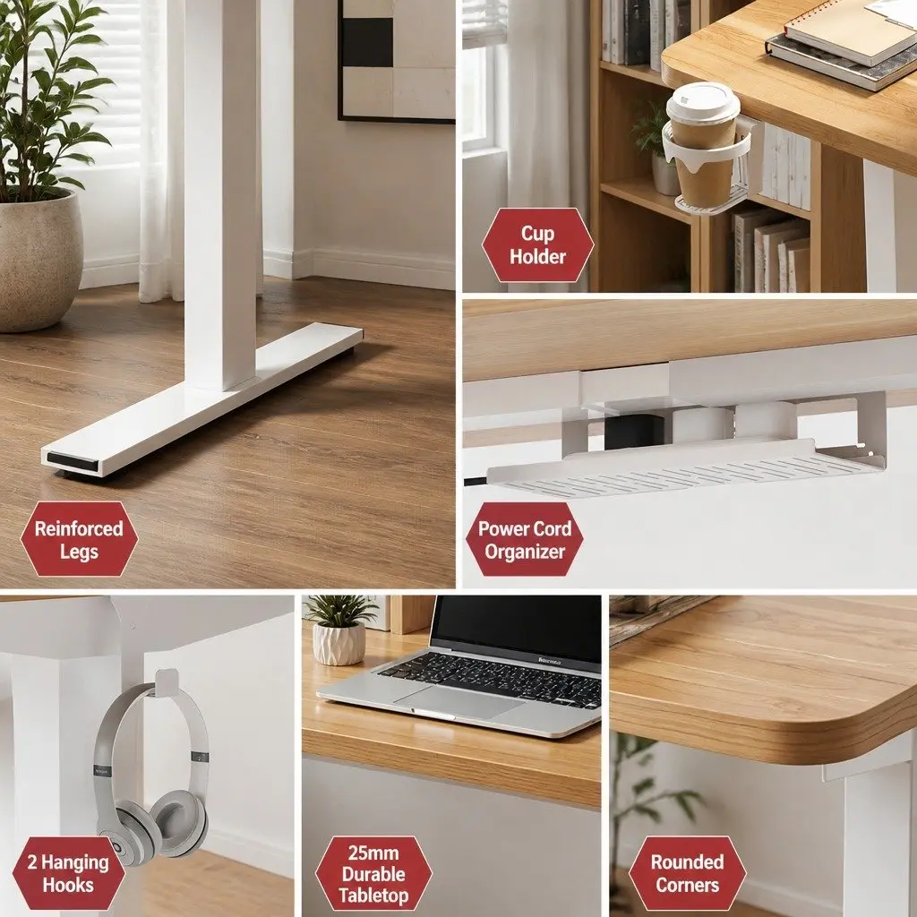 Electric Standing Desk Height Adjustable Motorised Office Desk White Oak