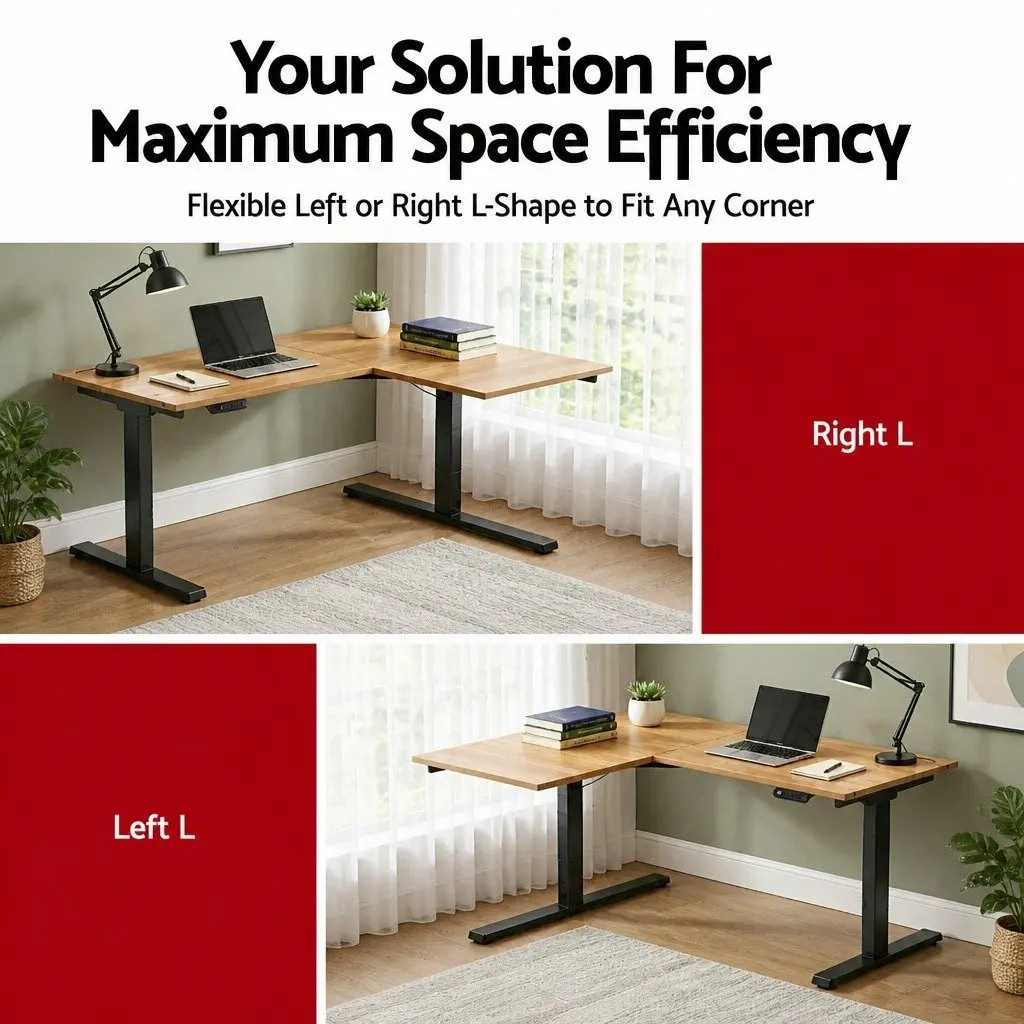 L-Shape Electric Standing Desk Height Adjustable Dual Motor Splicing Tabletop Oak Black 72cm to 121cm