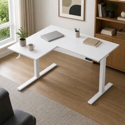 L-Shape Standing Desk Electric Height Adjustable Motorised Sit Stand White Oak