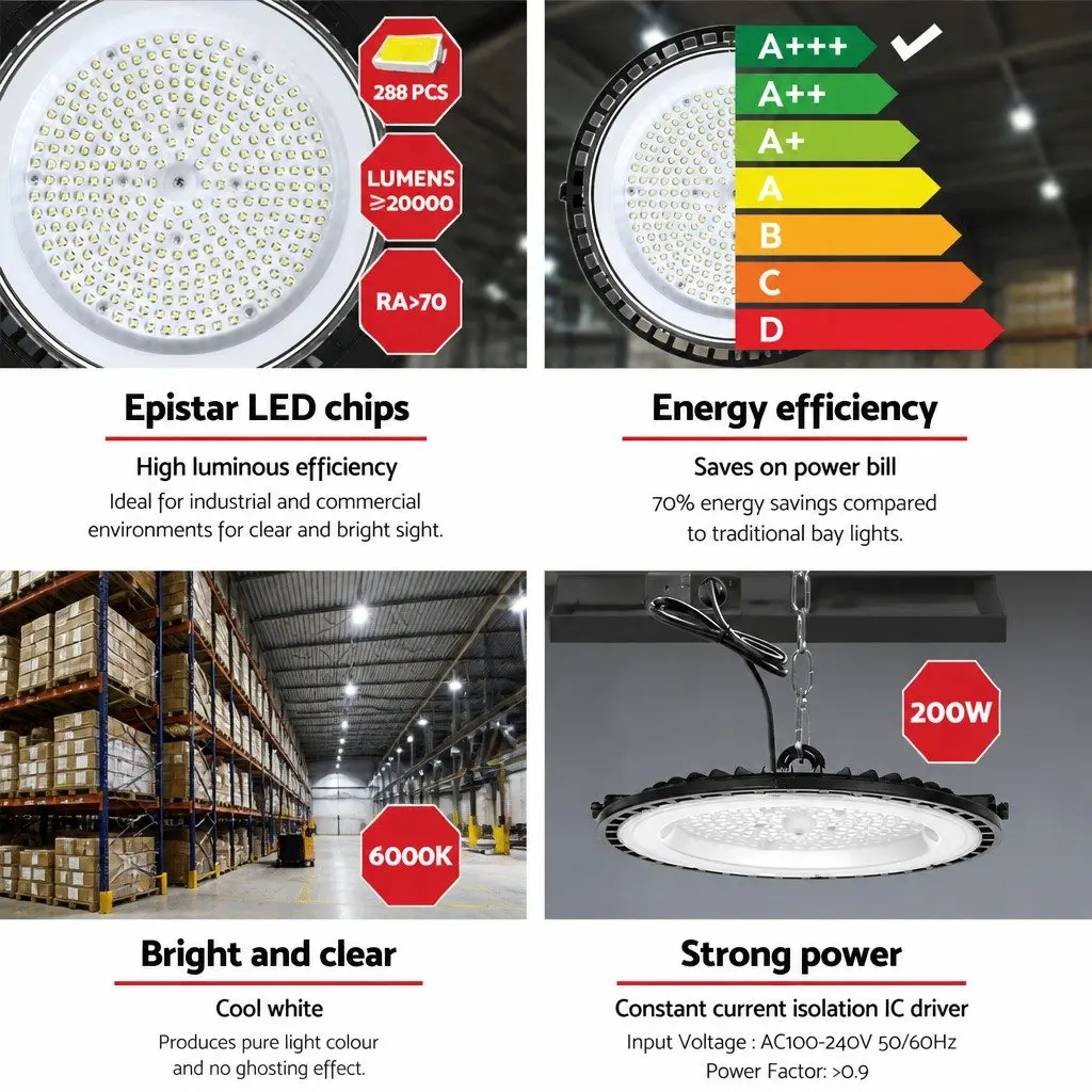 LED High Bay Light 200W Industrial Ceiling Lamp Workshop Warehouse Factory