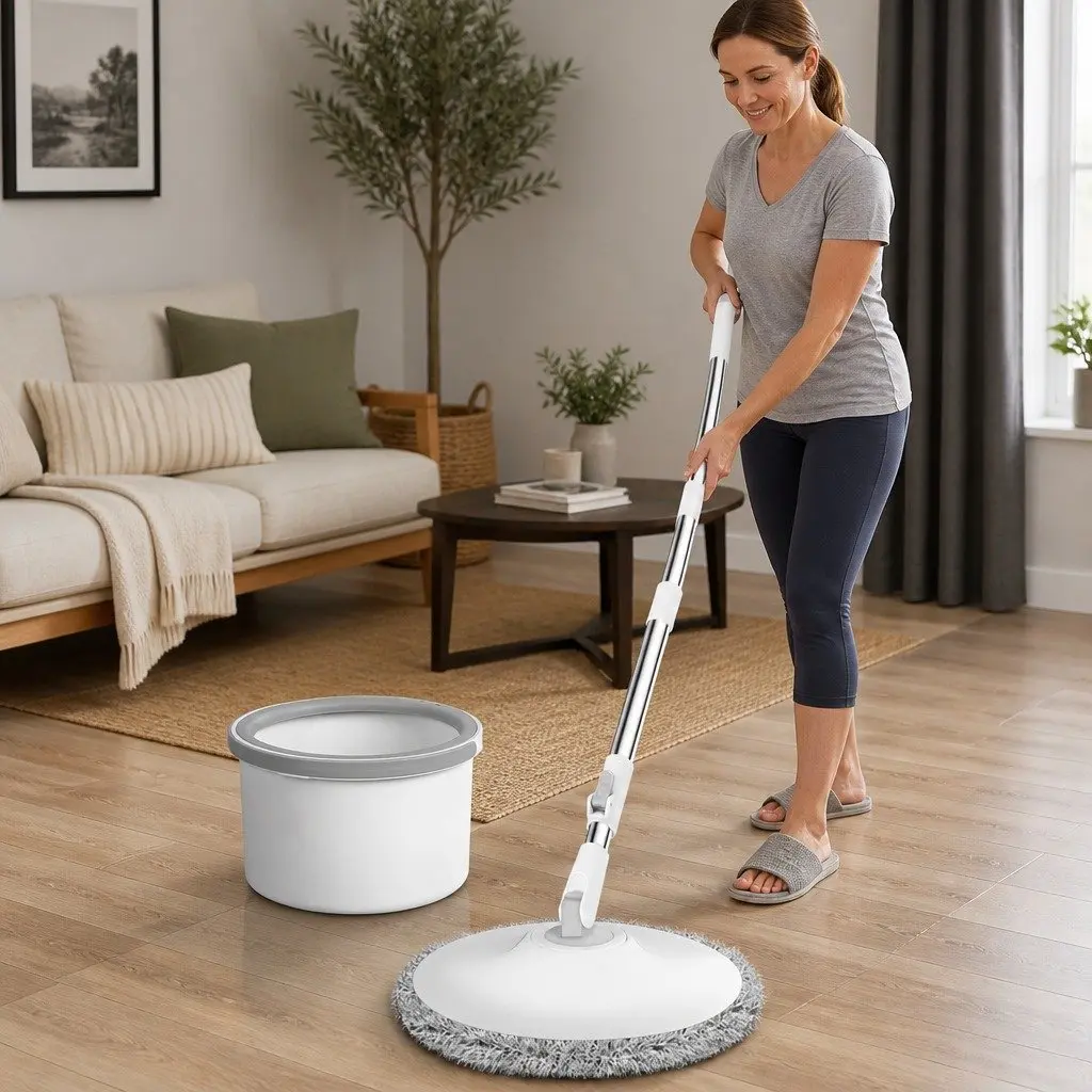 Mop and Bucket Set Wet Dry Cleaning Microfibre Mop Head Hard Floor