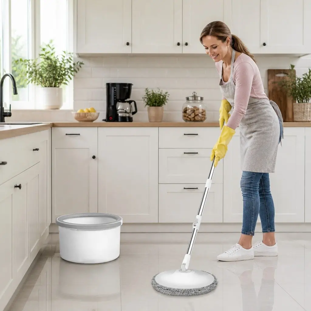 Mop and Bucket Set Wet Dry Cleaning Microfibre Mop Head Hard Floor