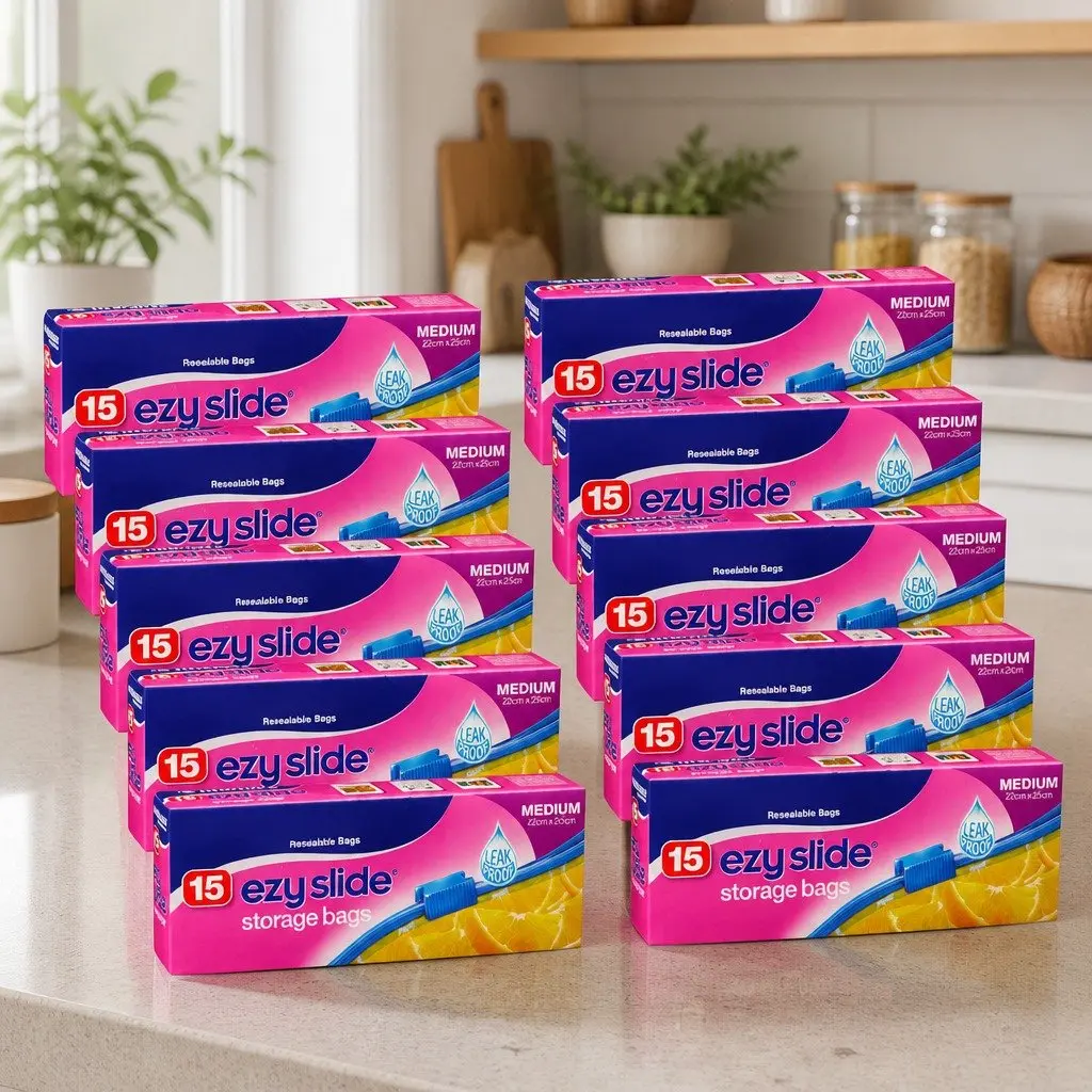 Medium Slide Seal Storage Bags Bulk 10x15pk Pantry Food Snack Organiser Bags