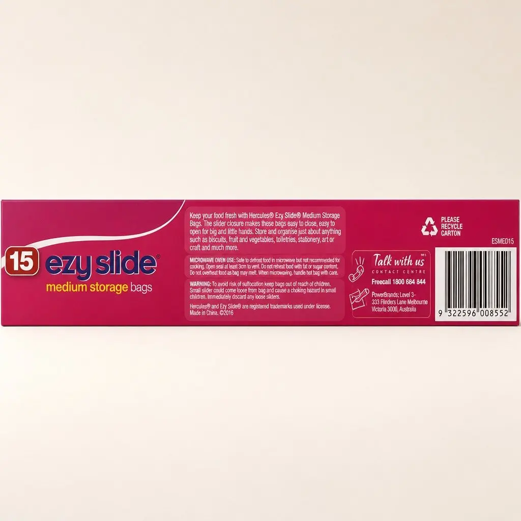 Medium Storage Bags Slide Seal 15pk x5 Pantry Food Snack Household Organiser