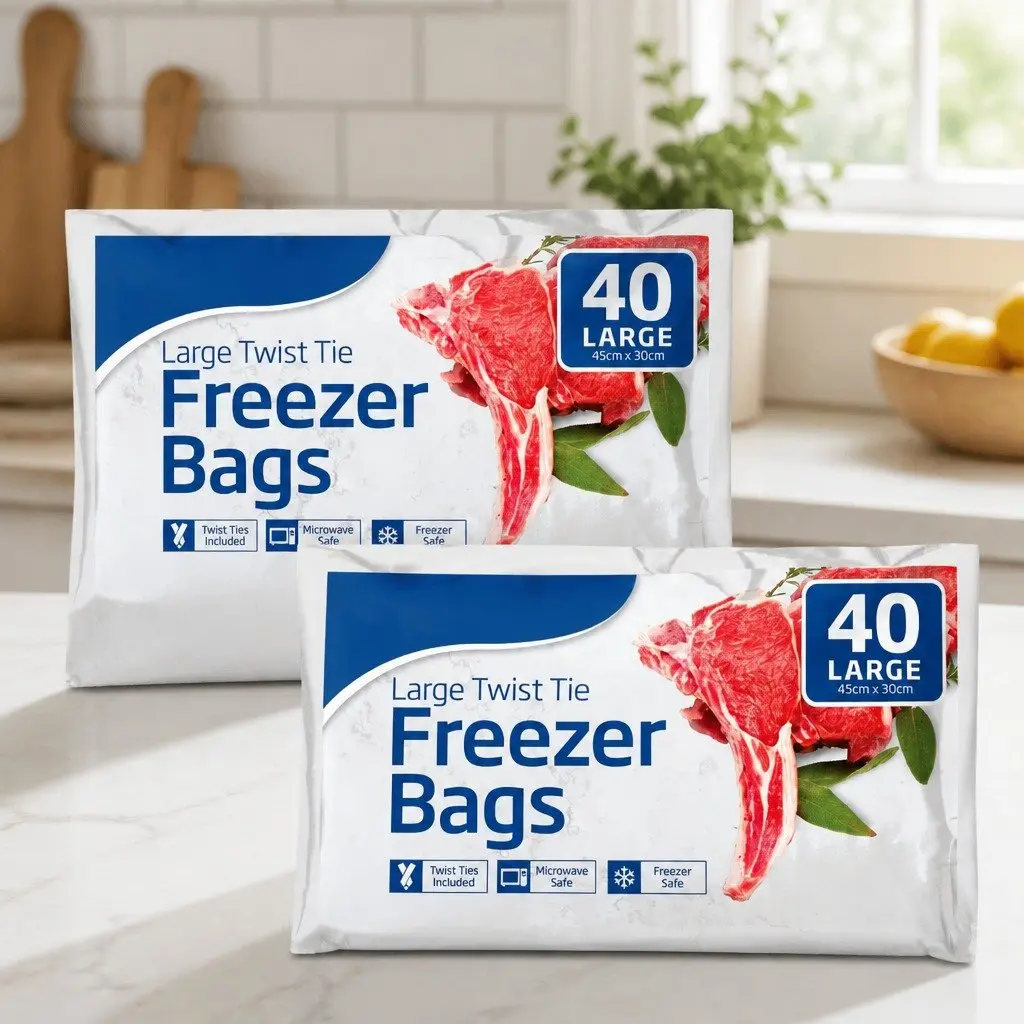 Tear-Off Freezer Bags Large 40pk x2 Kitchen Food Storage Bags Freezer Safe