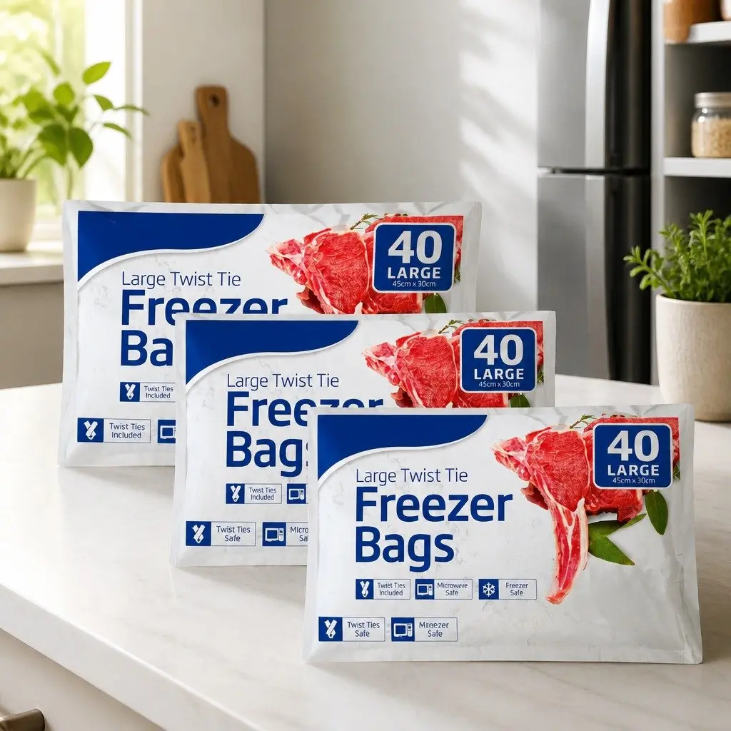 Freezer Bags Large Tear-Off 40pk x3 Food Storage Bags Freezer Safe Kitchen