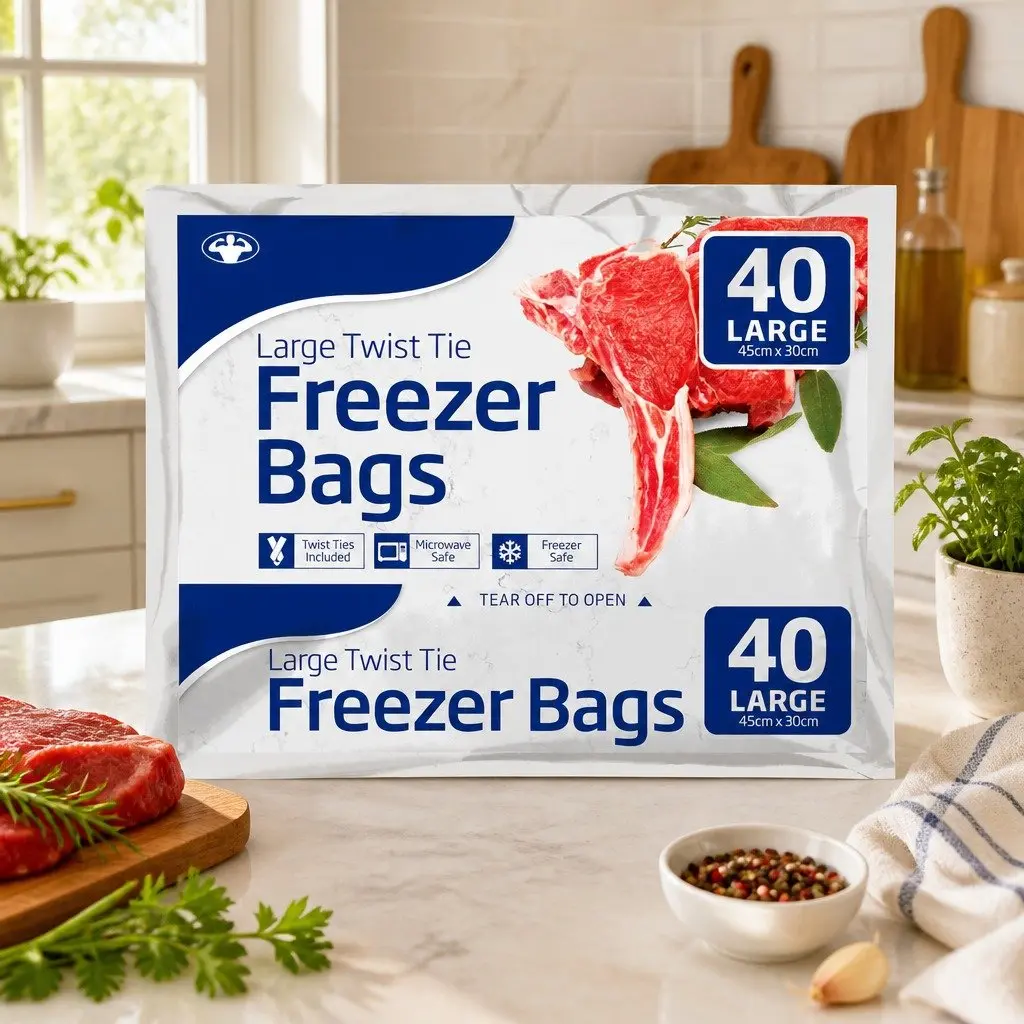 Freezer Bags Large Tear-Off 40pk x3 Food Storage Bags Freezer Safe Kitchen