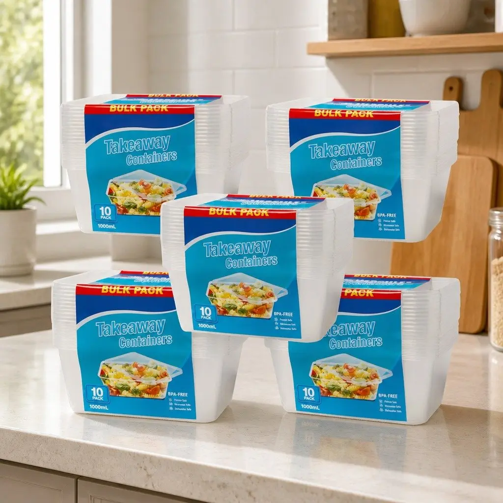 Takeaway Food Containers 1000ml Microwave Safe Stackable Meal Prep Storage