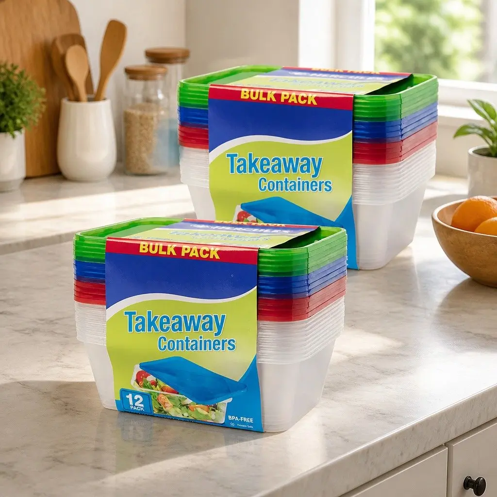Takeaway Food Containers 750ml 12pk x2 Microwave Safe Stackable Meal Prep