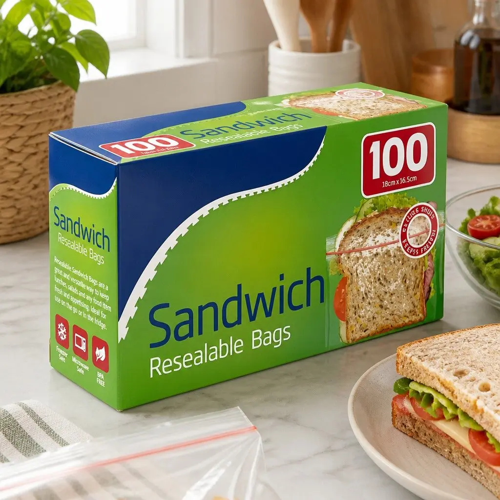 Sandwich Bags 100pk x6 Resealable Clear Lunch Snack Storage Bags Bulk Pack