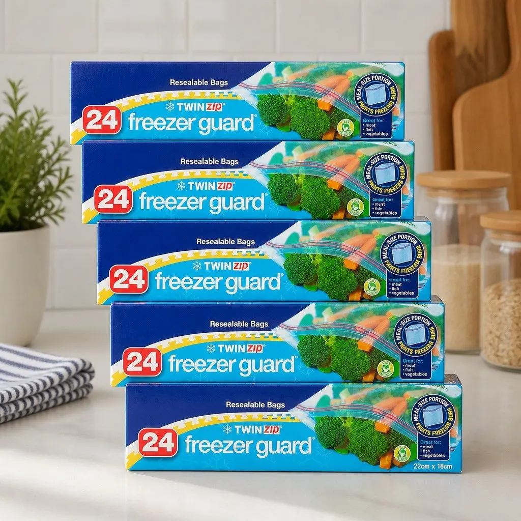 Freezer Guard Bags 24pk x5 Resealable Freezer Storage Bags for Food Household