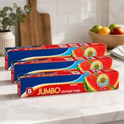 Jumbo Storage Bags 8 Pack x3 Clear Resealable Food Pantry Freezer Organiser