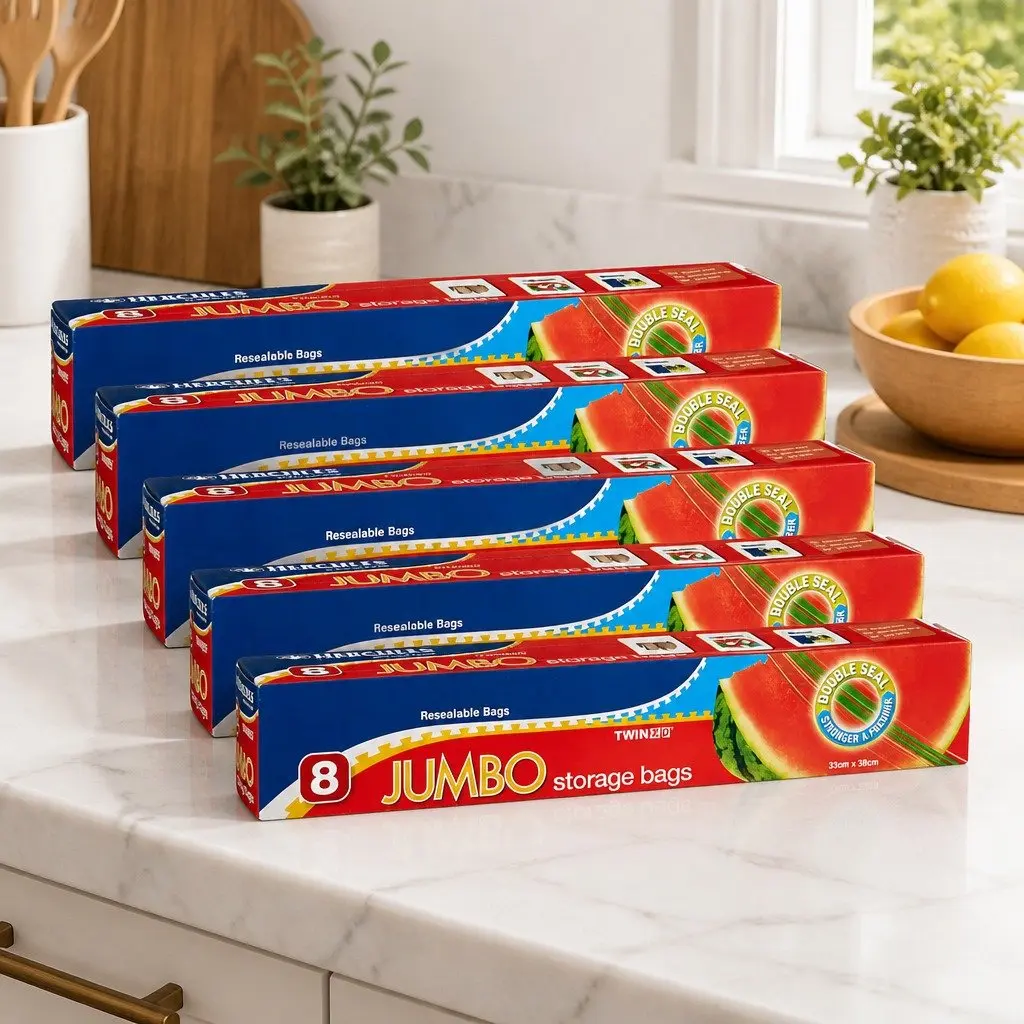 Jumbo Storage Bags 8pk x5 Resealable Large Food Storage Freezer Pantry Bags