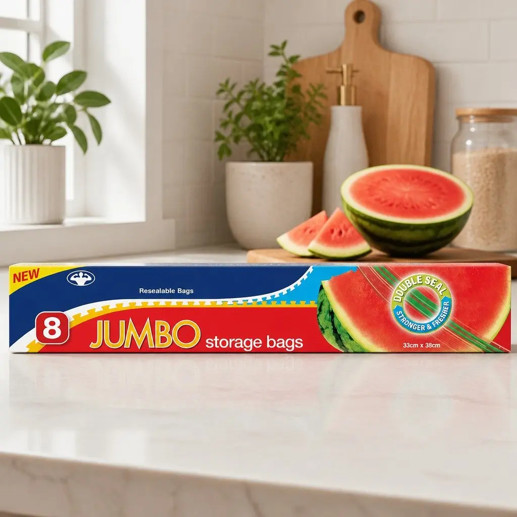 Jumbo Storage Bags 8pk x6 Clear Resealable Food Pantry Freezer Organiser Bulk