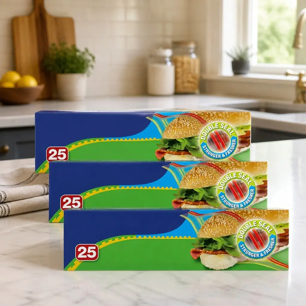 Large Sandwich Bags Resealable Food Storage 25pk x3 Clear Durable Secure Fresh