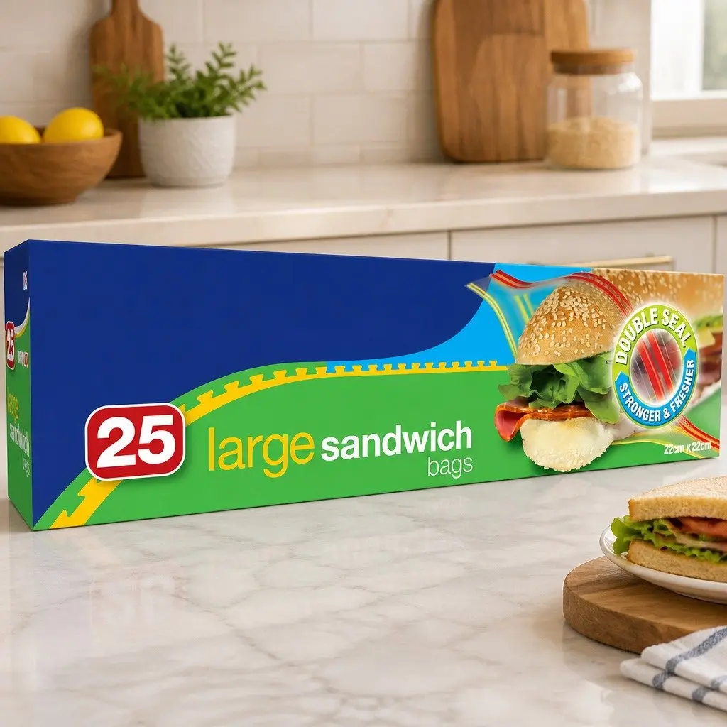 Large Sandwich Bags Resealable Food Storage 25pk x3 Clear Durable Secure Fresh