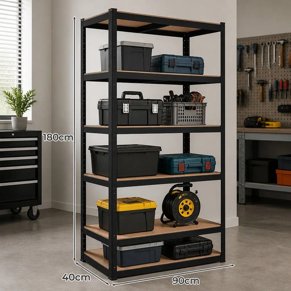 5-Tier Metal Storage Rack Adjustable Height 180cm Black Heavy Duty Shelving Unit