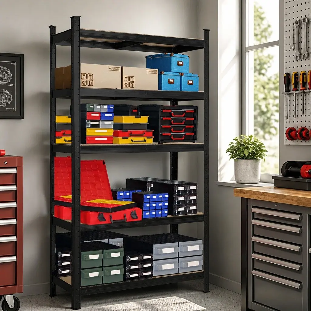 5-Tier Metal Storage Rack Adjustable Height 180cm Black Heavy Duty Shelving Unit